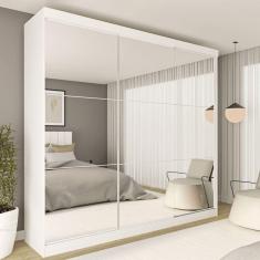 Guarda-Roupa Casal Rennes 3 Portas de Correr Espelhado 4 Gavetas Branco - Minastex
