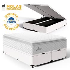 Cama Box Baú com Colchão de Molas Ensacadas Pillow Top Flora Queen 158cm