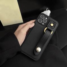 Luxo sênior couro pérola suporte de pulso capa de telefone macia para iPhone 13 11 12 14 Pro XS MAX X XR 7 8 Plus MiNi SE 2 3 capa traseira, preta, para iphone 11