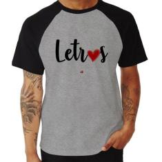 Camiseta Raglan Letras por amor - Foca na Moda, Cinza, Preto, G