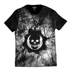 Camiseta Gears of War Símbolo Caveira Branco e Preto - Di Nuevo, Preto