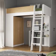 Cama Alta Com Guarda Roupa Martin Branco/olmo Italiano