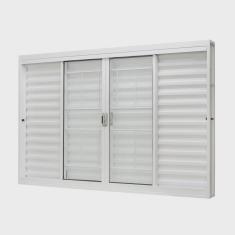 Janela de Aço Veneziana Central 100x120cm 6 Folhas com Grade Quadriculada e Vidro Liso Ramassol