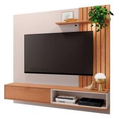 Painel Bancada Suspensa Para Tv Até 60 Pol. Ripado 160Cm Tocantins Off White/Freijó - Colibri
