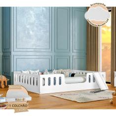 Cama Intanfil Helo Com Colchão Casal Montessoriana Branca Com Escorregador Divaloto + Luminária Branco