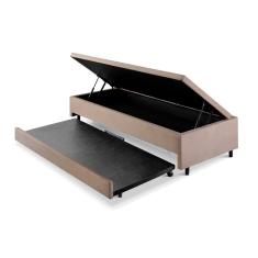 Bicama Com Baú Viúva 120x203 Cm Em Suede Bege