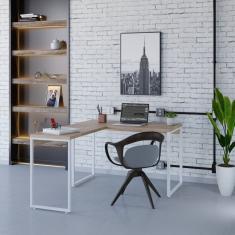 Mesa De Escritório Em L Estilo Industrial 120x150cm Kuadra Lâmina Mel - Est.branca