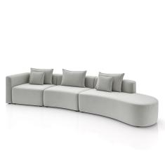 Sofá Curvo Decorativo Kimiko 427cm 5 Lugares Sala De Estar Com Chaise Veludo Cinza G52 - Gran Belo