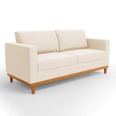 Sofá 03 Lugares Juliette Suede Bege Base Madeira Castanho - DROSSI