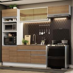 Cozinha Completa Madesa Glamy 270011 com Armário e Balcão (Sem Tampo e Pia) - Branco/Rustic