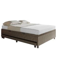 Bicama Casal Box com Baú 138x188cm Samy S05 Veludo Marrom - Mpozenato