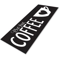 Tapete Passadeira Para Cozinha Coffee 160x50 Antiderrapante Cor:Preto