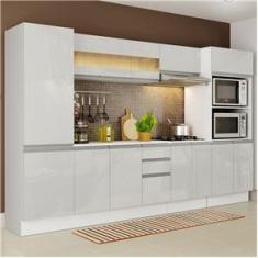 Cozinha Completa 100% MDF Madesa Smart 300 cm Modulada Com Armário, Balcão e Tampo - Frentes Branco Brilho