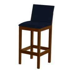 Banqueta Alta Luxo Pérola com Encosto Estofada em Veludo Azul Petróleo Madeira Maciça Imbuia