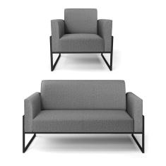 Sofá Namoradeira com Poltrona Base Industrial Alta Preto Marisa Linho D03 - D`Rossi