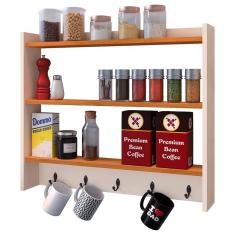 Armário Suspenso Suporte Xícaras Armarinho Amélia Nicho Organizadora Decoração Cozinha Ganchos Resistentes – Off White/Cinamomo – RPM Móveis
