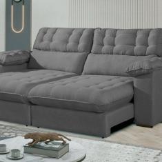 Sofá Retrátil e Reclinável Barcelona 290 cm Veludo com Molas Ensacadas Cinza Cinza