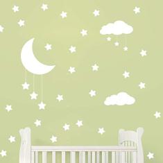 Adesivo de Parede Infantil Nuvens Lua e Estrelas Branco