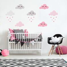 Adesivo de Parede Infantil Nuvens Chevron Rosa
