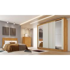 Guarda-Roupa Europa Mademarques Córdoba com espelho, 2 portas de correr, 4 gavetas e 15 prateleiras - 226 cm de Largura 