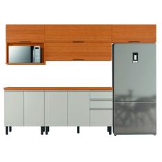 Armário de Cozinha Completa Itatiaia Com Balcão 9 Portas 2 Gavetas Nicho Para Micro Ondas Namur Cinamomo/Off White