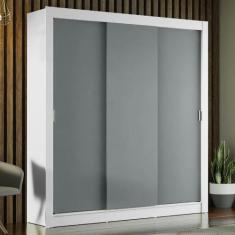 Guarda-Roupa Casal Madesa Mônaco 3 Portas de Correr - Branco/Cinza, Br