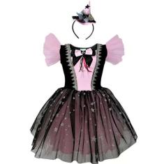 Fantasia Halloween Infantil pra Menina de Luxo Vestido de Bruxa Gatinh