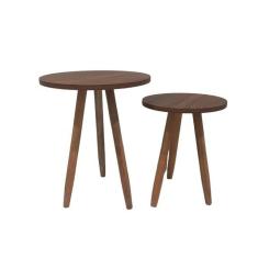 Conjunto 2 Mesas De Canto Laterais Sofá Sala Mdf Pés Madeira - Pau Ferro