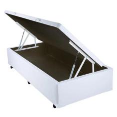 Base Box com Baú Branco de Cama Solteiro Resistente - FácilPedido