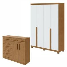 Conjunto Guarda-roupa 4 Portas Alonzo com Pés e Cômoda Toronto - Móvei