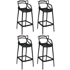 Kit 4 Banquetas Allegra Com Encosto Design Cozinha/bancada - Preto
