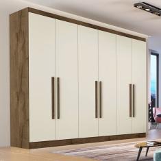 Guarda Roupa Casal 6 Portas 4 Gavetas - Oslo-Braúna/Off White - Made Marcs