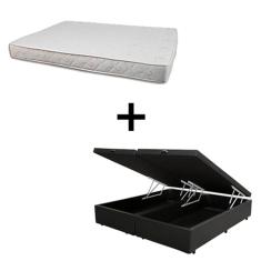 Cama Box Baú King 193 Tecido Sintético Preto Com Colchão Roma Bello Box 100% Espuma D45 Bege 55x193x203