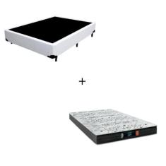 Cama Box Casal - Tecido Sintético Branco com Colchão Extra Firme D28 - Suporta 80Kg