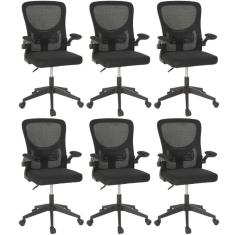 Kit 6 Cadeiras De Escritório Giratória Mônaco Com Relax E Regulagem De Altura - All Black