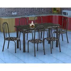 Conjunto de Mesa Granada com 6 Cadeiras Madri Preto Floral GR - Fabone