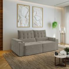 Sofá Retrátil Reclinável 3 Lugares 220cm Porta Copos e USB Embaúba Ext