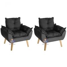 Kit 02 Poltrona Decorativa Opala Preto Smf Decor