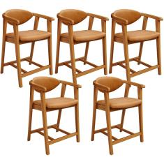 Kit 05 Banquetas Baixa Cozinha Sala de Jantar Bancada Cecília L02 Couríssimo Whisky - Lyam Decor