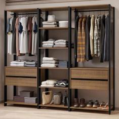 Guarda-Roupa Closet Modulado Valencia 4 Gavetas 199cm Rustic/Preto Mad