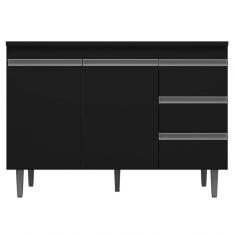Balcão Gabinete De Pia Sem Tampo 100Cm 2 Portas 3 Gavetas Andréia Branco/Preto Total - Ajl Móveis