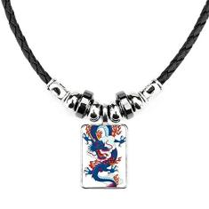 DIYthinker Colar chinês padrão de nuvem de dragão chinês joia torque pingente de corda de couro