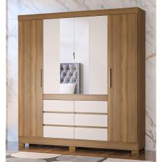 Guarda Roupa Roupeiro Casal 66510 04 Portas 06 Gavetas c/ Espelho Cádis Amendola Touch Off White Demóbile