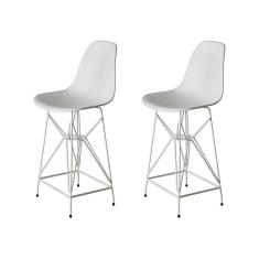 Kit 2 Banquetas Bistrô Alta Eames Branca Base Ferro Branco - Cor: Branco