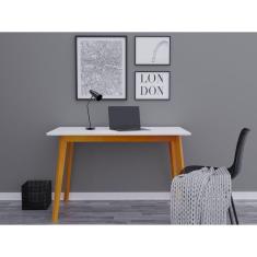 Mesa para Escritório com Pés em Madeira Maciça Space Espresso Móveis Branco/Mel