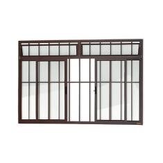 Janela Plus 4 Folhas com Bandeira e Grade Vidro Liso 100cm x 120cm Brimak Corten