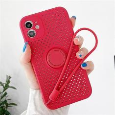 Capa oca de resfriamento respirável para iPhone 12 Mini 11 Pro XS Max X XR 7 8 Plus SE2 Capa de alça de suporte de anel magnético de silicone macio, vermelho camélia, para iPhone 12 Pro