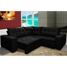 Sofá de Canto Retrátil, Reclinável, Molas Cama inBox Oklahoma 2,60m x 2,60m Suede Velusoft Preto
