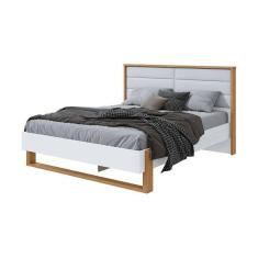 cama queen freetown revestimento sintético amêndoa e branca