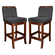 Kit 2 Banquetas Turim Assento 60 Cm Madeira Castanho Suede
